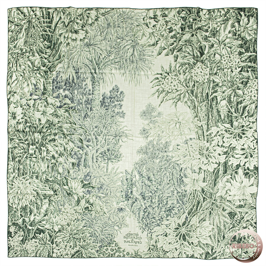 【百貨店SALE】HERMES エルメス えり巻き カレ140 カレジェアン All\u0027Orto Botanico di Palermo パレルモの草木園にて 244121S 05 膝掛け 袈裟 2024AW カシミール 絹地 緑であること ベージュ【中古】