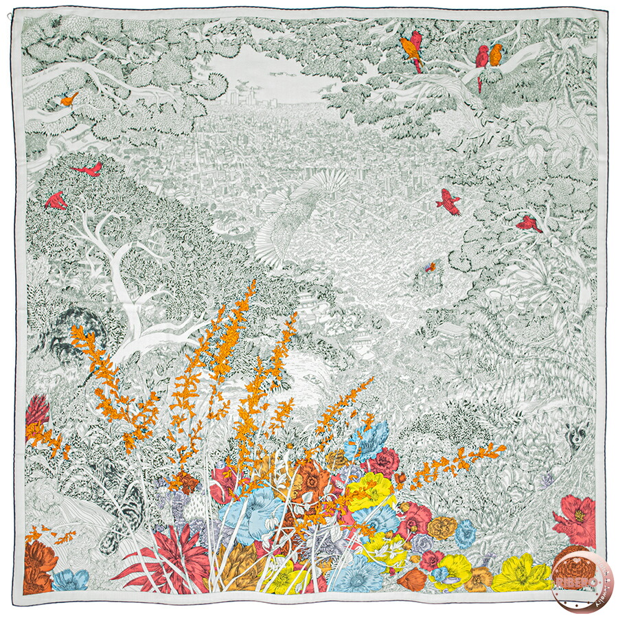 【百貨店SALE】【未当て嵌める】HERMES エルメス えり巻き カレ140 カレジェアン Retour a la Nature 気どらずに平均への回帰 243854S 08 袈裟 肩かけ 2023SS カシミール 地絹 白いこと マルチ色つや【中古】