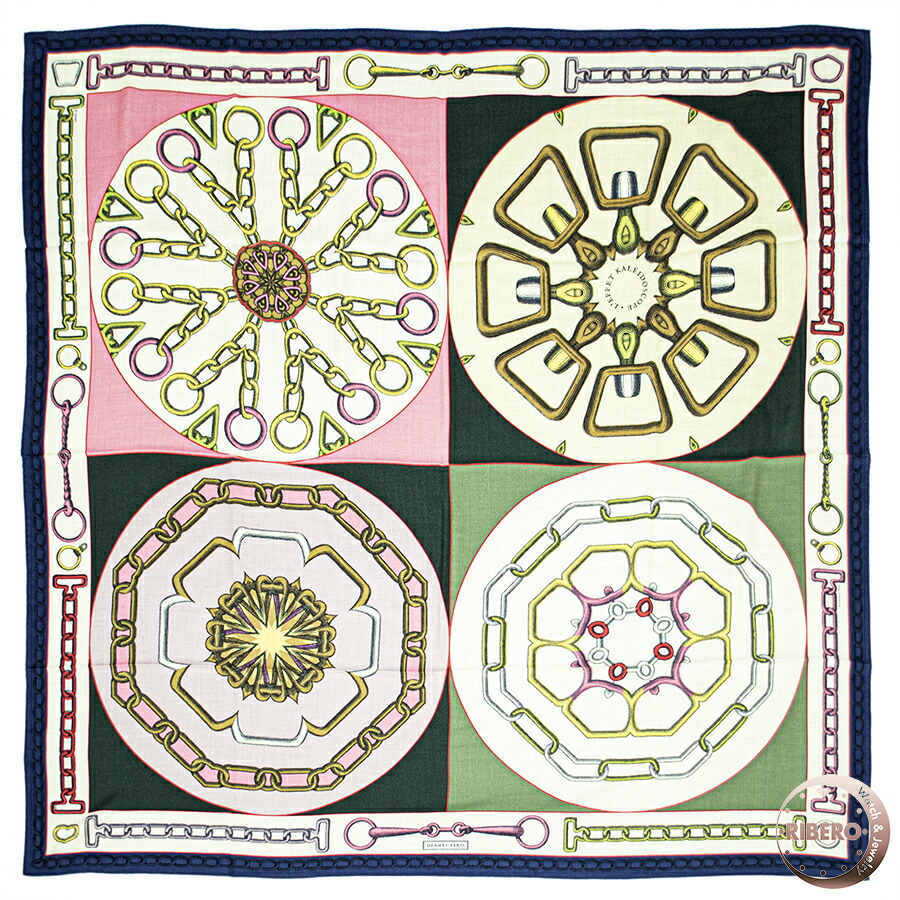 【百貨店SALE】【未当てはめる】HERMES エルメス えり巻き カレ140 カレジェアン Effet Kaleidoscope カレイド領域 効果 243800S 05 膝掛け 袈裟 2024AW カシミール 絹地 ベージュ マルチ色合い【中古】