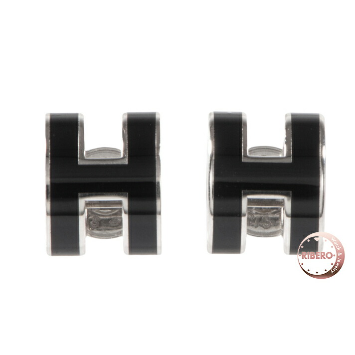 値下げ⭐︎美品⭐︎エルメス　HERMES ポップアッシュ　ピアス　黒　ブラック HERMES エルメス ピアス ミニ ポップアッシュ H型 黒 (ブラック
