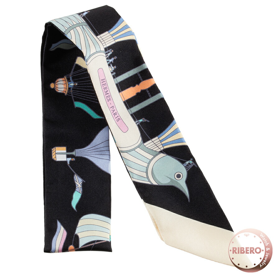 【百貨店SALE】HERMES エルメス ツイロバート・エドワード・リー Les Folies du Ciel 天の原の病的興奮 061722S 10 えり巻き 絹地 黒いこと マルチ色合い【中古】