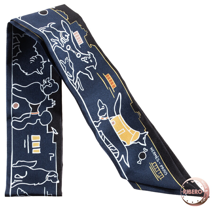 【新品未使用】エルメス　ツイリー　パリジャンの犬　2本 HERMES - 【新品未使用】エルメス ツイリー パリジャンの犬 2本
