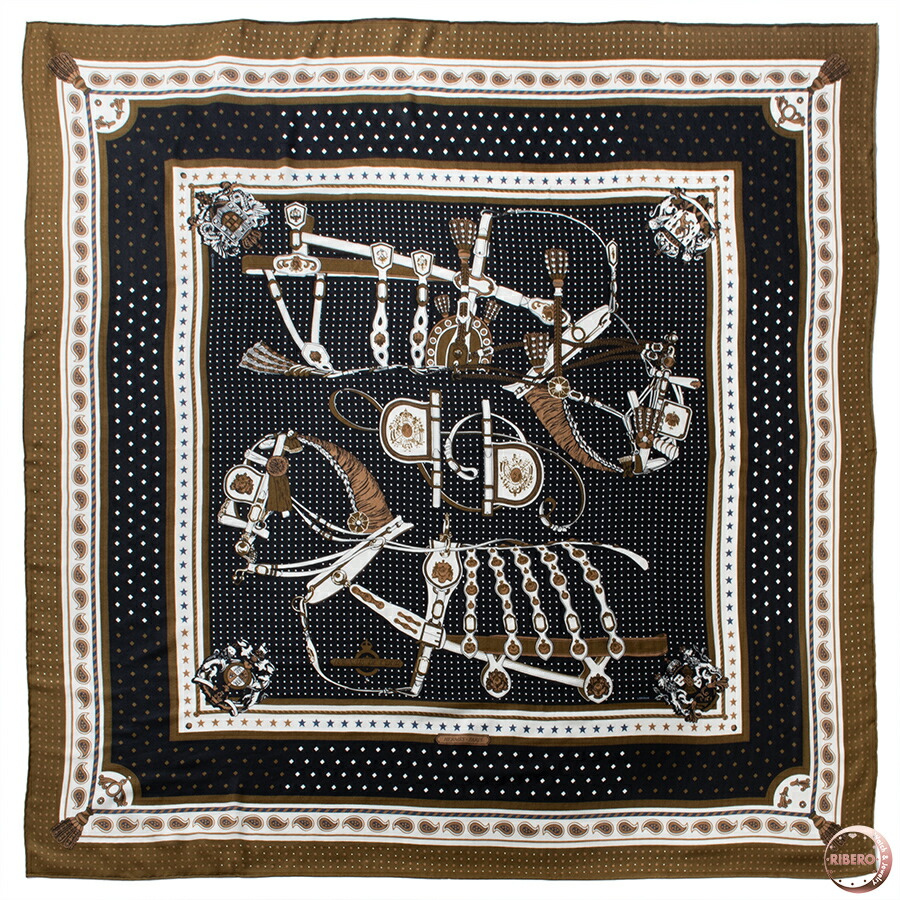 HERMES カレ55 バンダナスカーフ 宮廷の馬具 シルク HERMES エルメス 宮廷の馬具 スカーフ カレ55 エルメス カレ55
