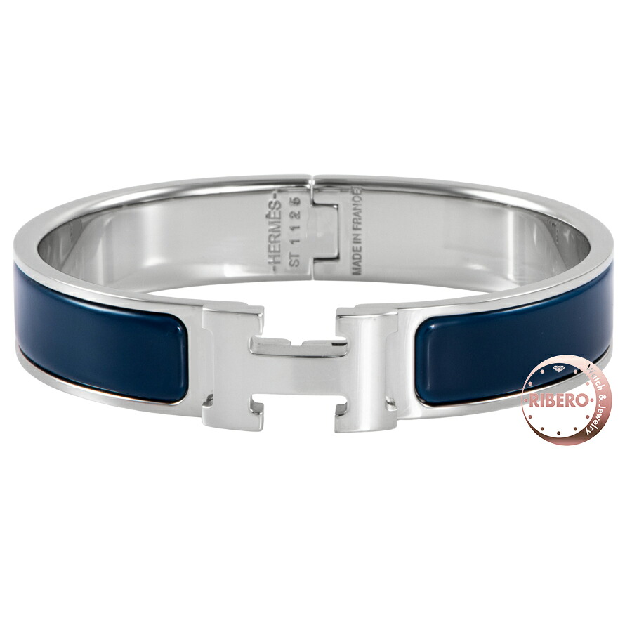 HERMES エルメス エナメルブレスレット クリックH バングル シルバー ネイビー【中古】