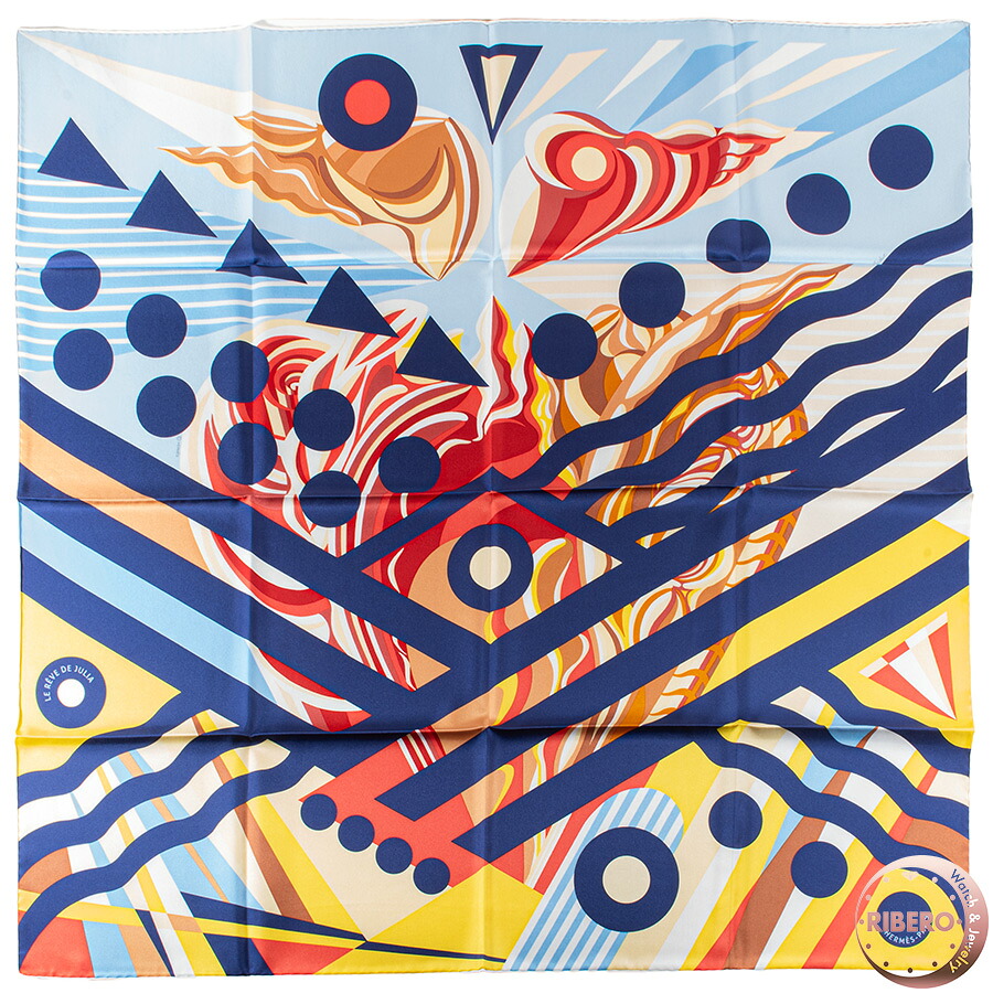 HERMES エルメス スカーフ カレ90 Le Reve de Julia ジュリアの夢 ソルド品 003096S 08 シルク ブルー イエロー【中古】