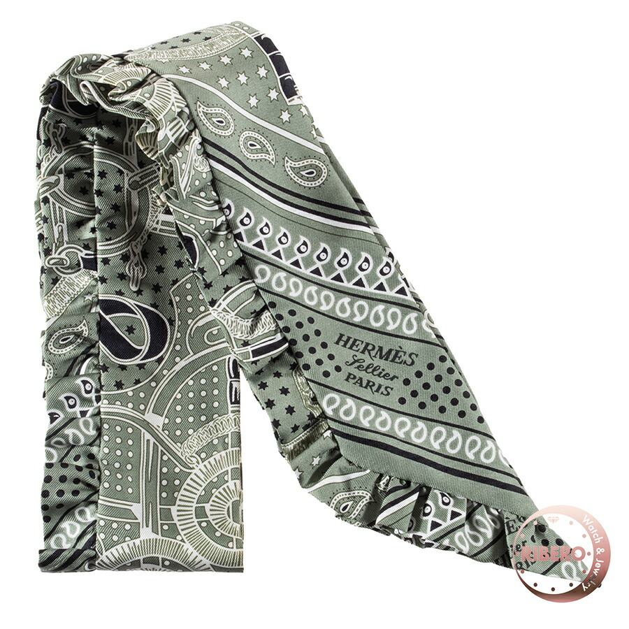 HERMES エルメス ツイリー Eperon d'Or Bandana エプロン ドール バンダナ 852978S 08 スカーフ 2024SS シルク グリーン ホワイト【中古】