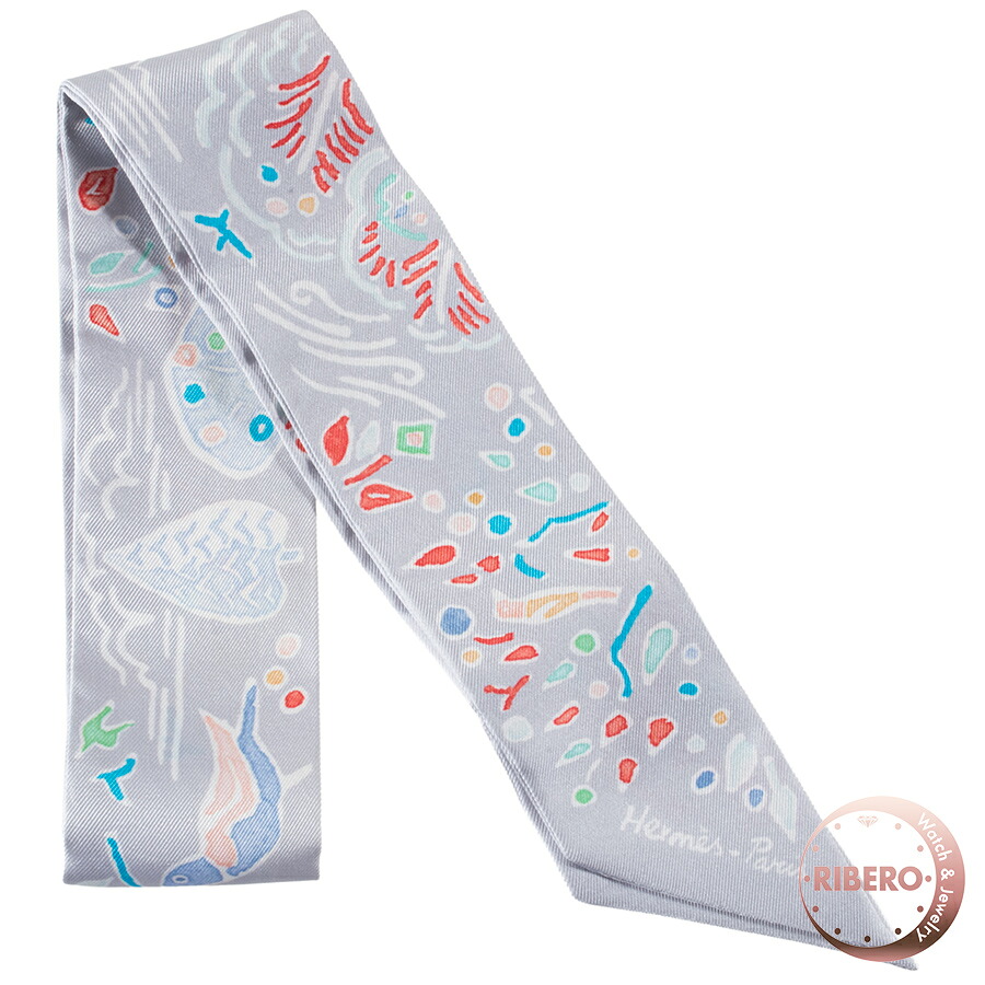 HERMES エルメス ツイリー Isola di Primavera 春の島 063755S 02 スカーフ 2022AW シルク グレー マルチカラー【中古】