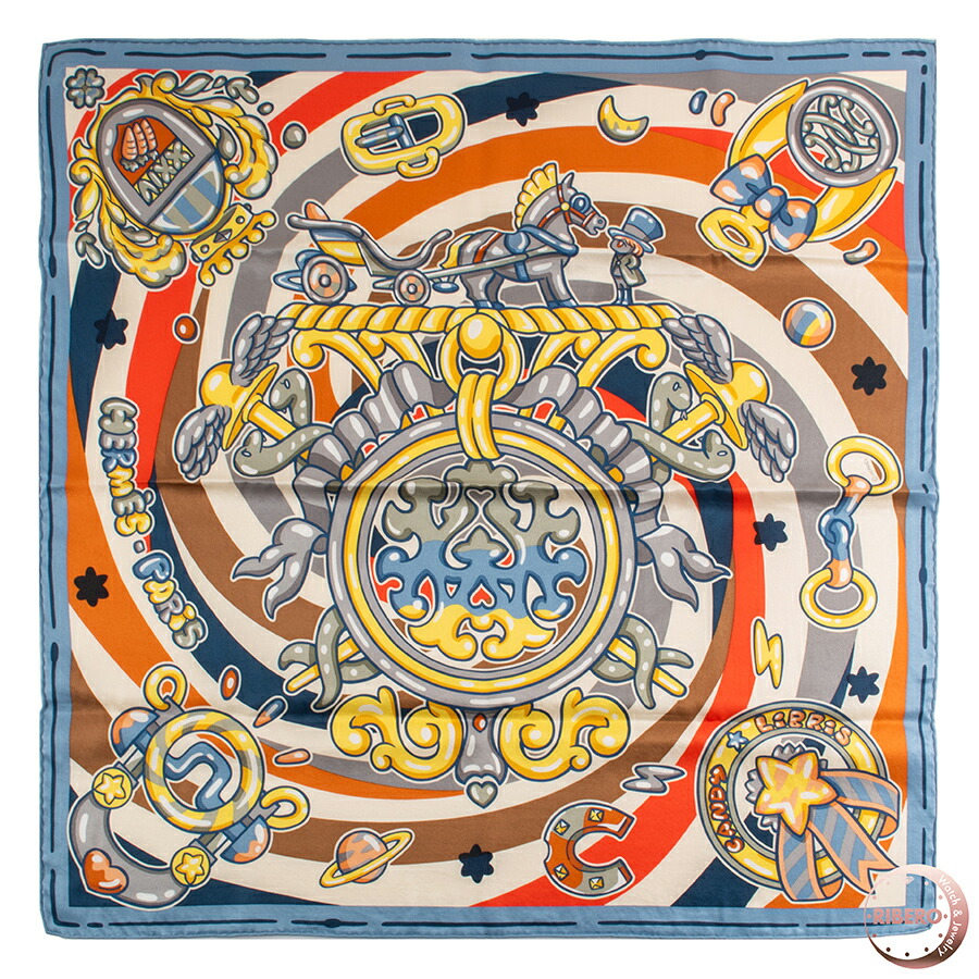HERMES エルメス スカーフ カレ70 Candy Libris キャンディー リブリス 942669S 02 シルク silk ブルー マルチカラー【中古】