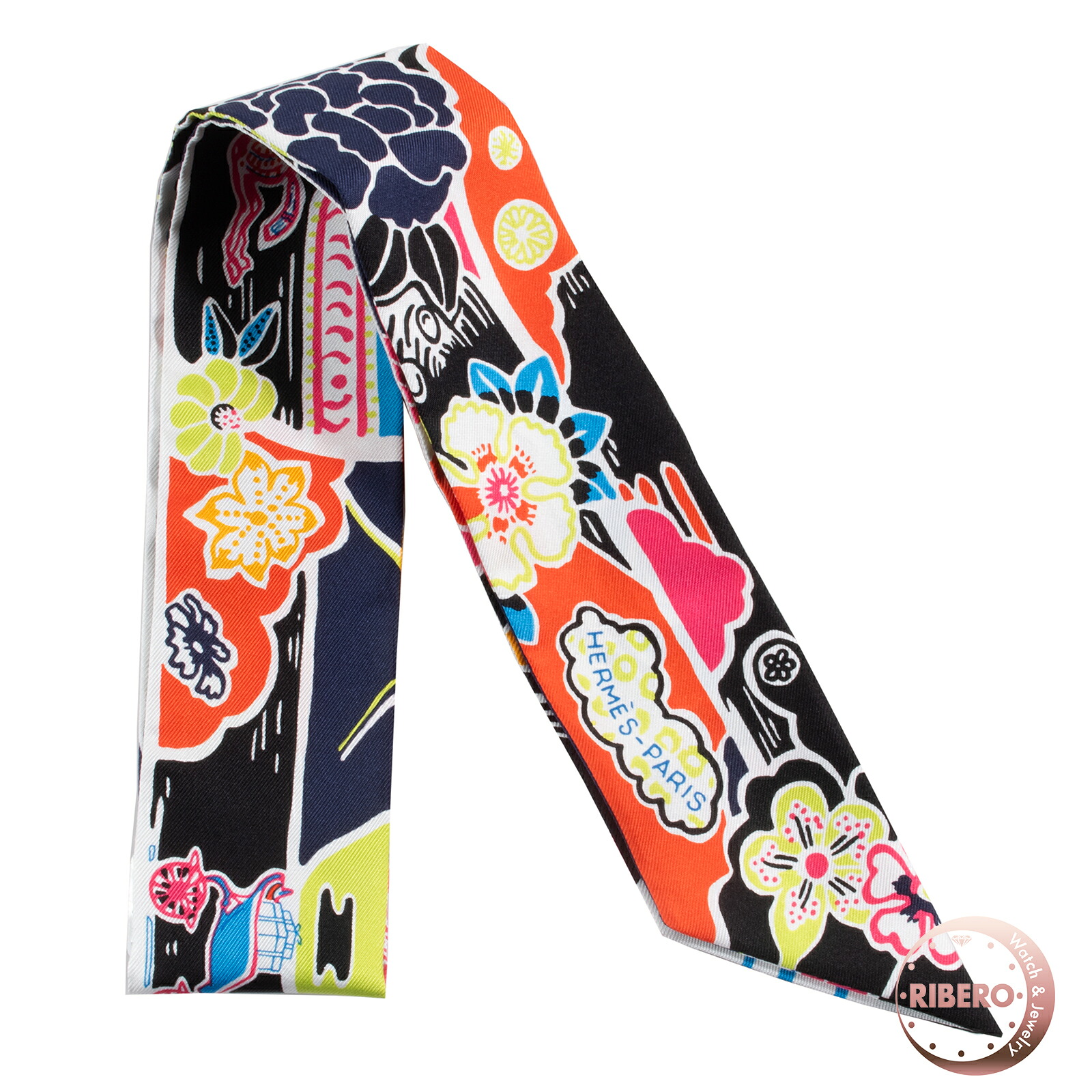 【未使用】HERMES エルメス ツイリー BINGATA 紅型 063530S 08 スカーフ シルク ブラック マルチカラー【中古】｜RIBERO店