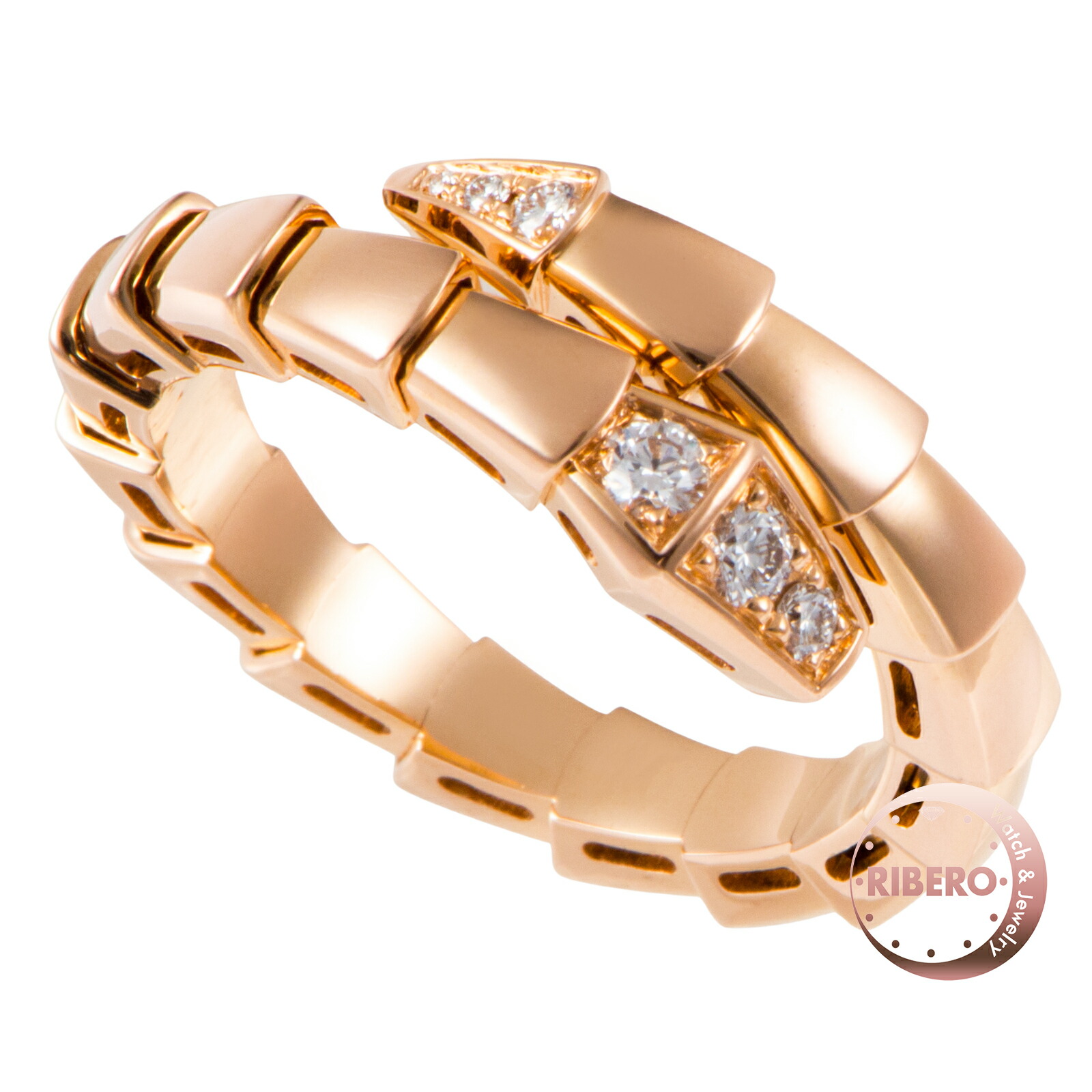 BVLGARI ブルガリ セルペンティ ヴァイパー シングルスパイラル リング 360456 指輪 15号 K18PG ダイヤモンド ピンク ゴールド【中古】 292,320円