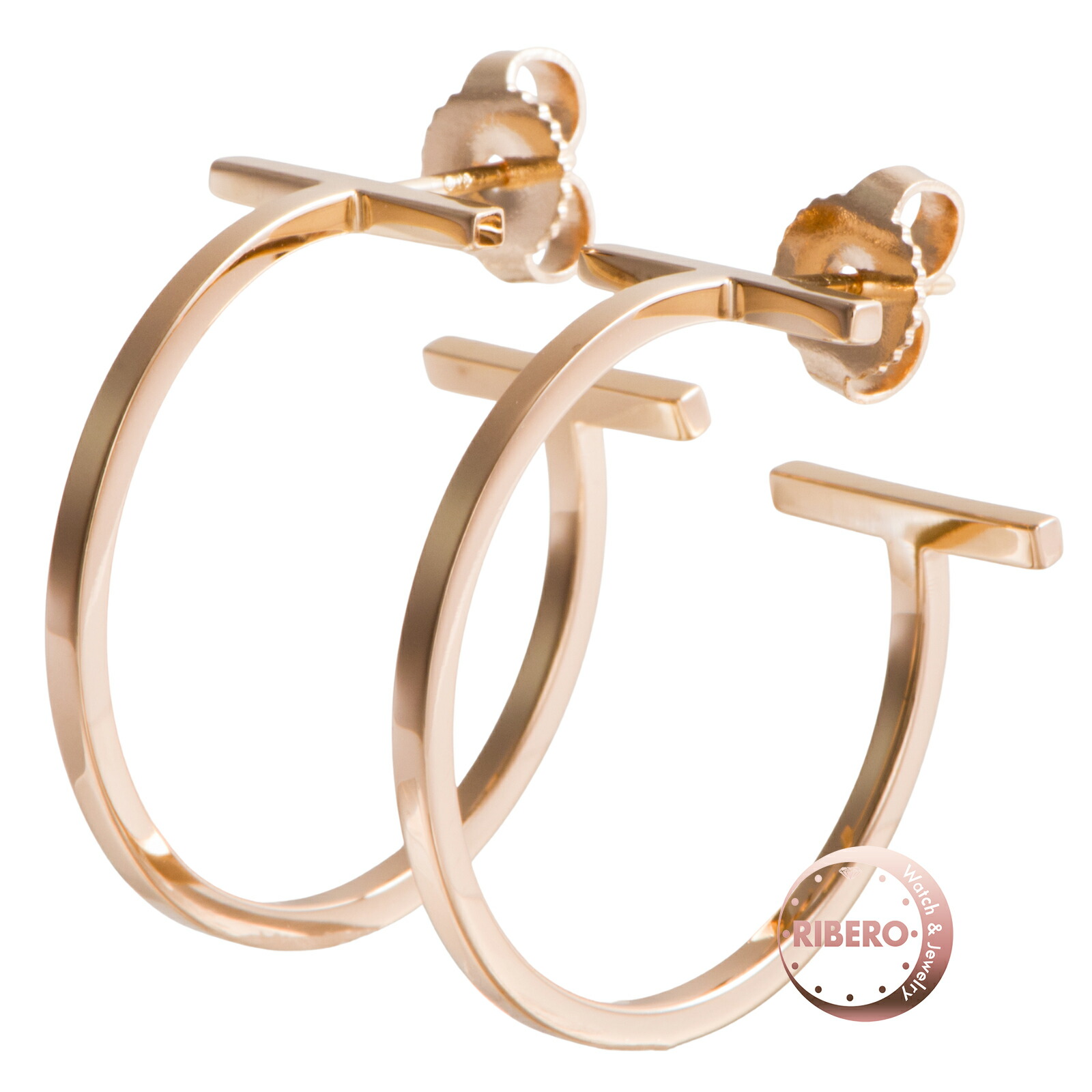 TIFFANY&Co. ティファニー ティファニーT ワイヤー フープ ピアス ミディアム K18RG ピンク ゴールド【中古】