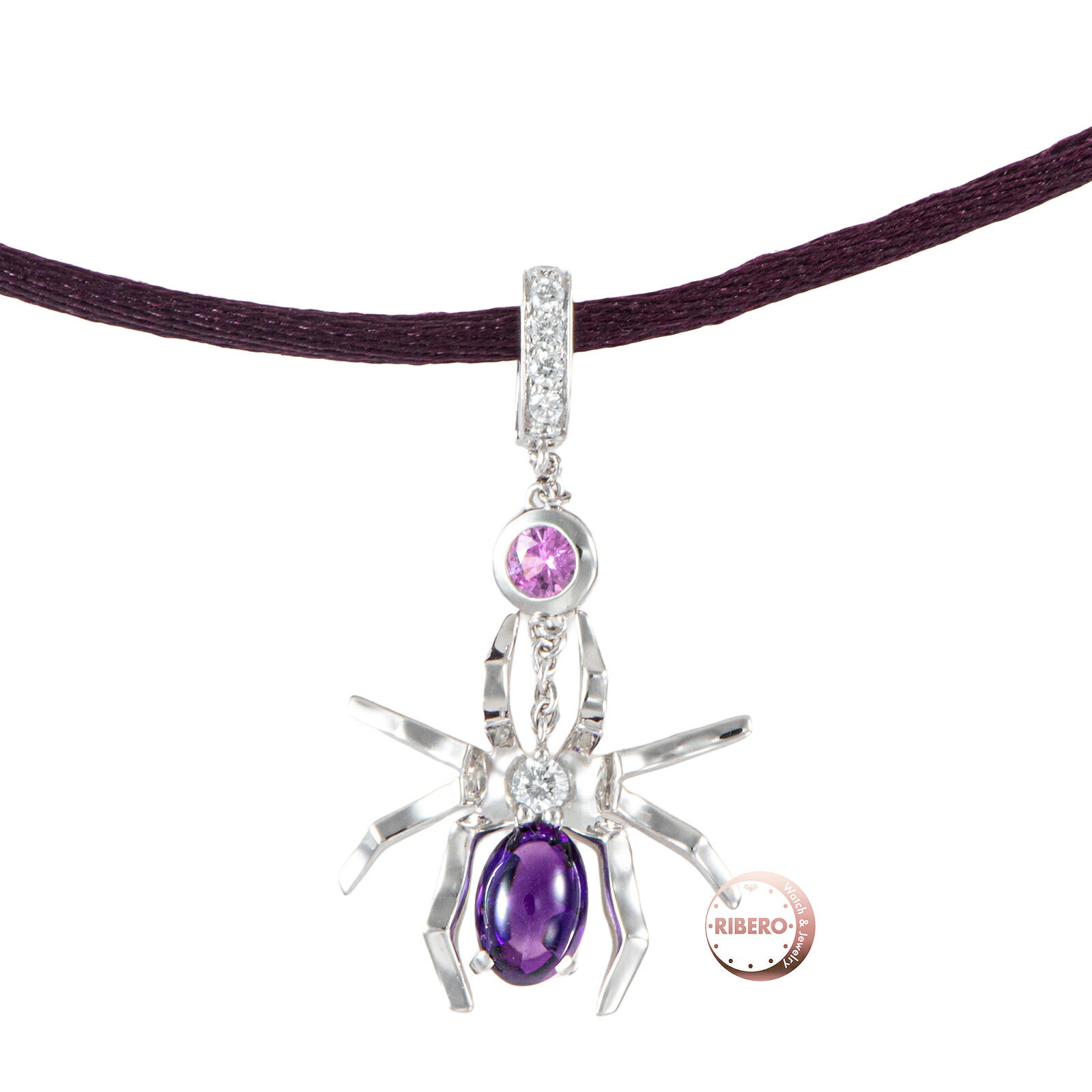 Chaumet ショーメ アトラップモワ スパイダー ネックレス ペンダント K18WG アメジスト ピンクサファイア ダイヤモンド シルバー パープル【中古】｜RIBERO店