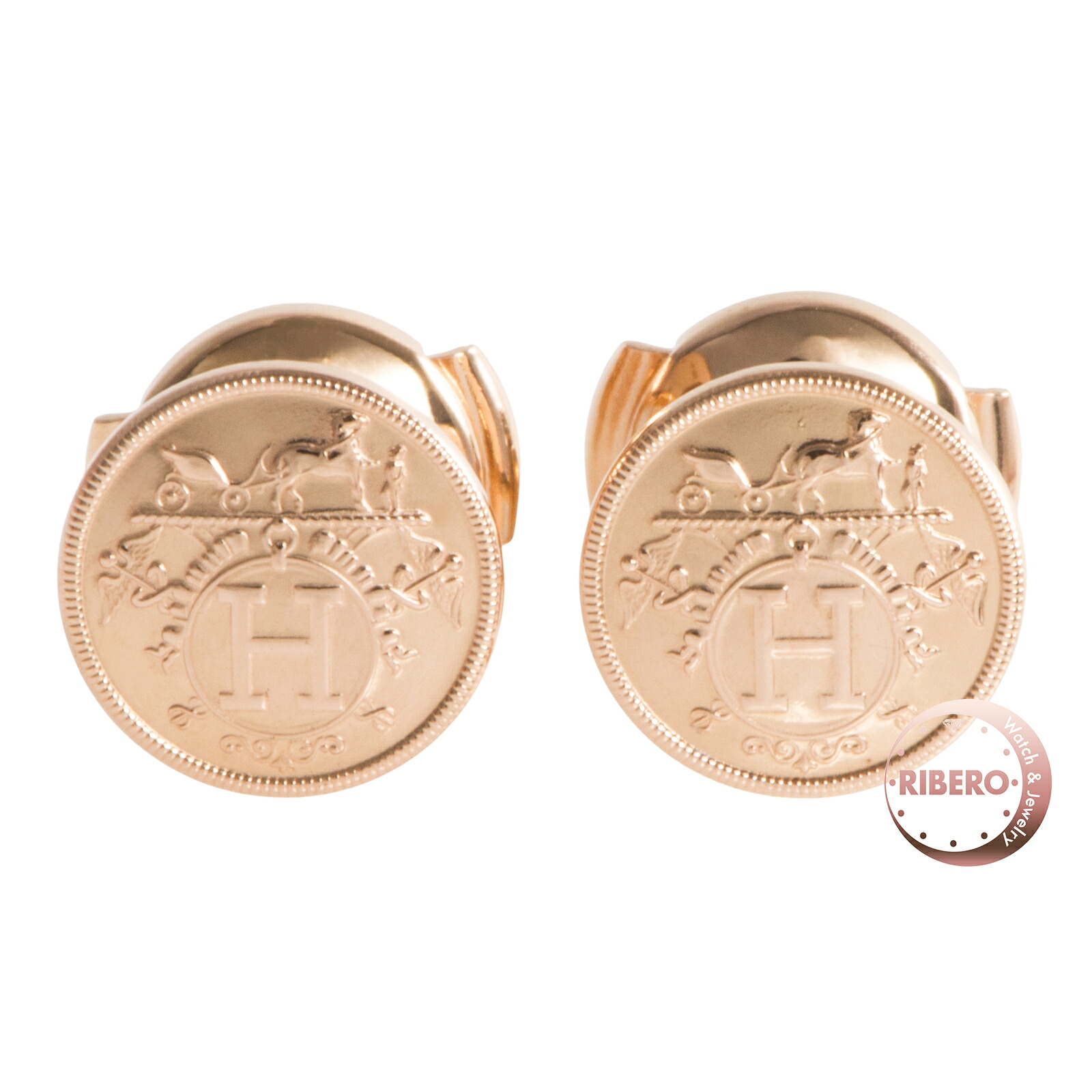 HERMES エルメス エクスリブリス TPM ピアス 120544B 00 イヤリング K18PG ピンク ゴールド【中古】