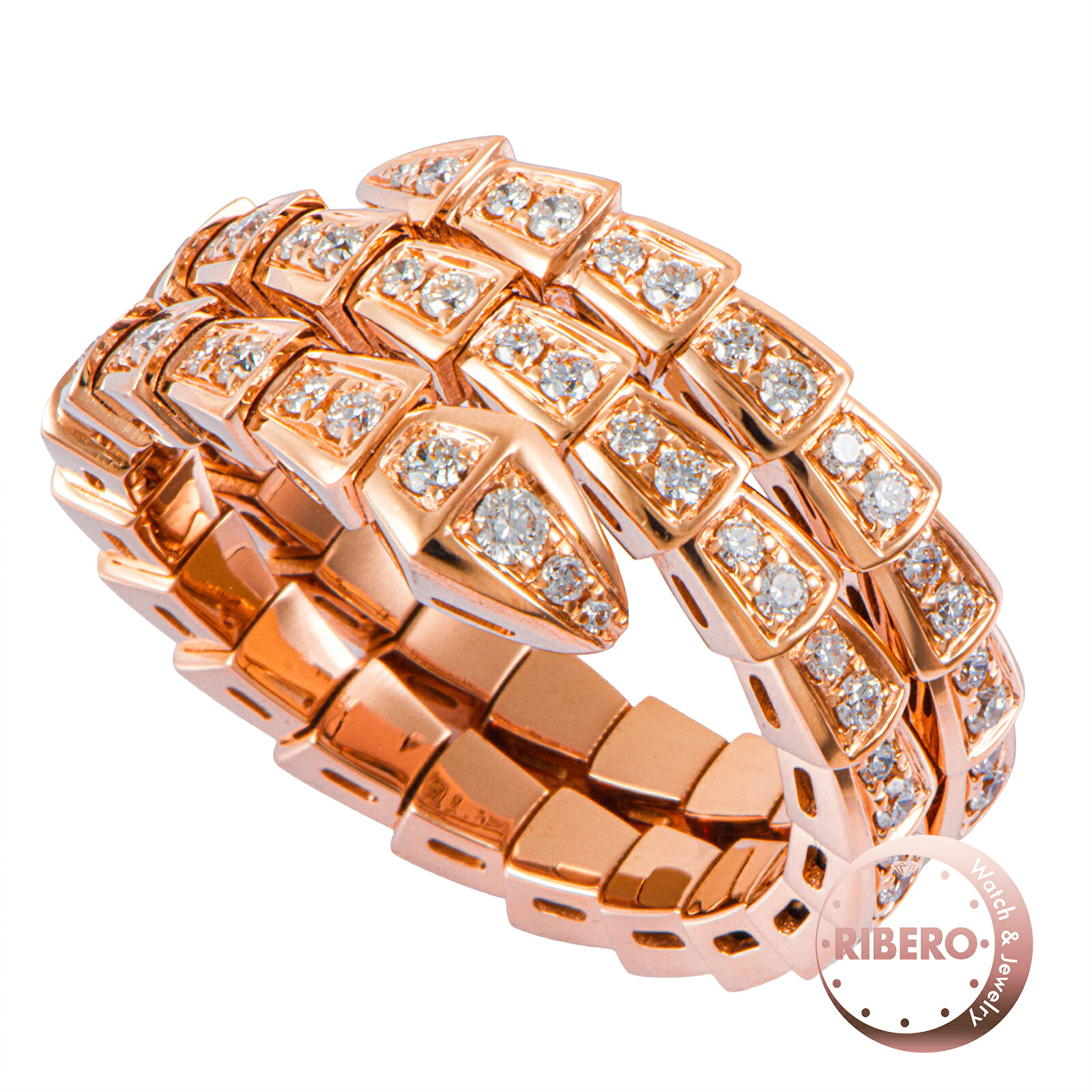 BVLGARI ブルガリ セルペンティ ヴァイパー ダブルコイル リング 357258 指輪 23号 K18PG ダイヤモンド フルパヴェダイヤ ピンク ゴールド【中古】｜RIBERO店