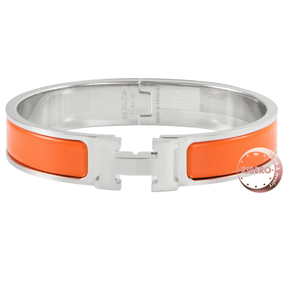 【未使用】HERMES エルメス クリックH エナメル ブレスレット 700001FP8AGM バングル メタル エナメル オレンジ シルバー【中古】