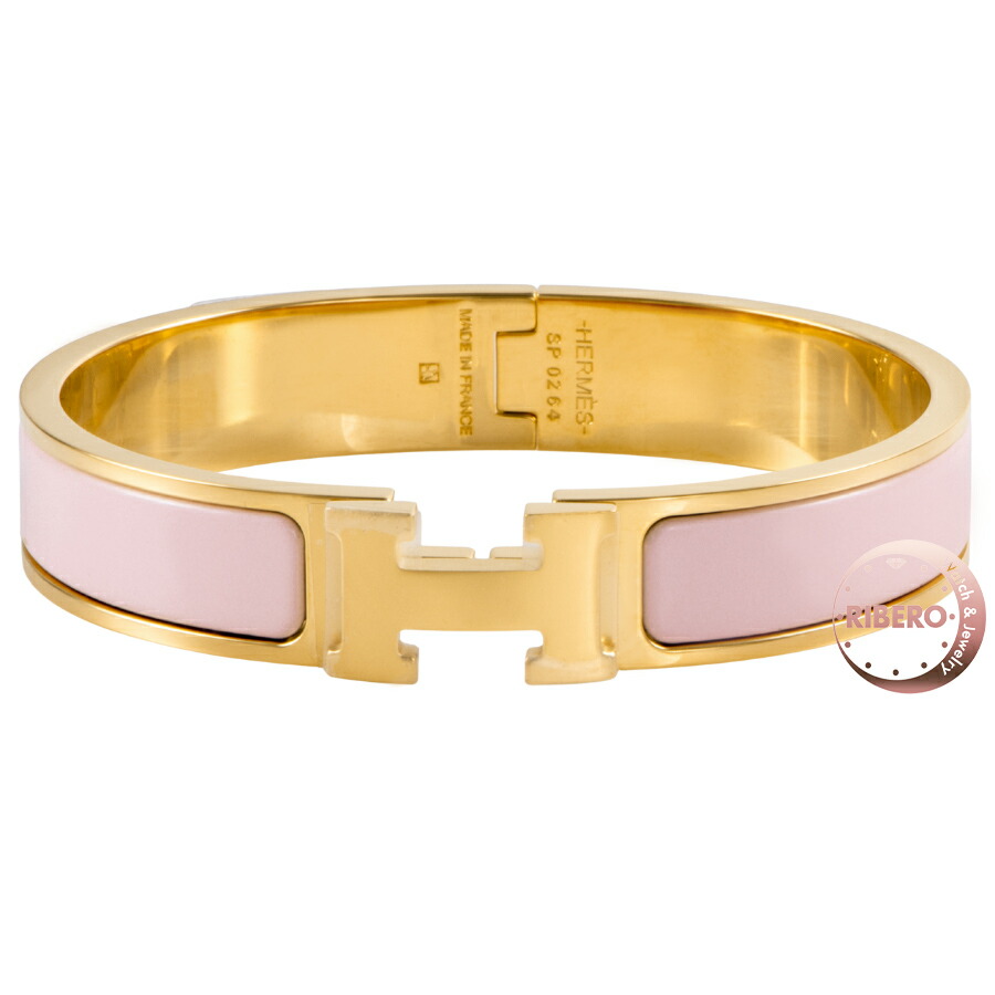 HERMES エルメス クリックH エナメル ブレスレット 700001F 1ZPM バングル メタル エナメル ゴールド ピンク【中古】