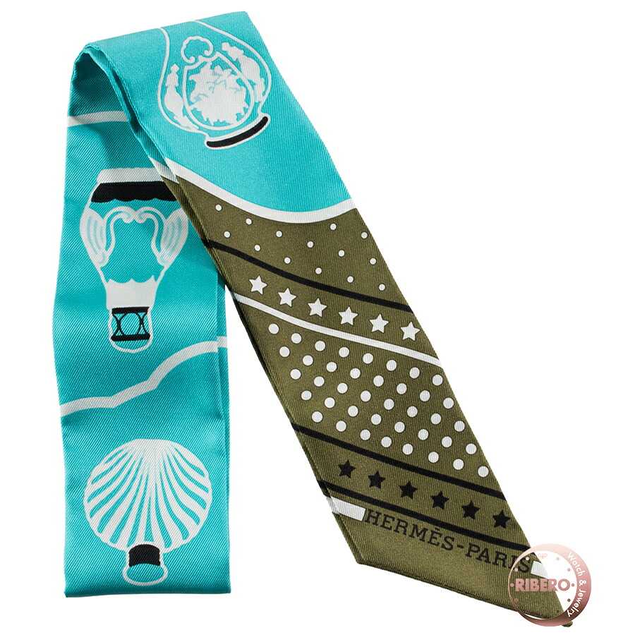 HERMES エルメス ツイリー Les Flacons Bandana 香水瓶 063157S 02 2017AW スカーフ シルク グリーン ブルー【中古】