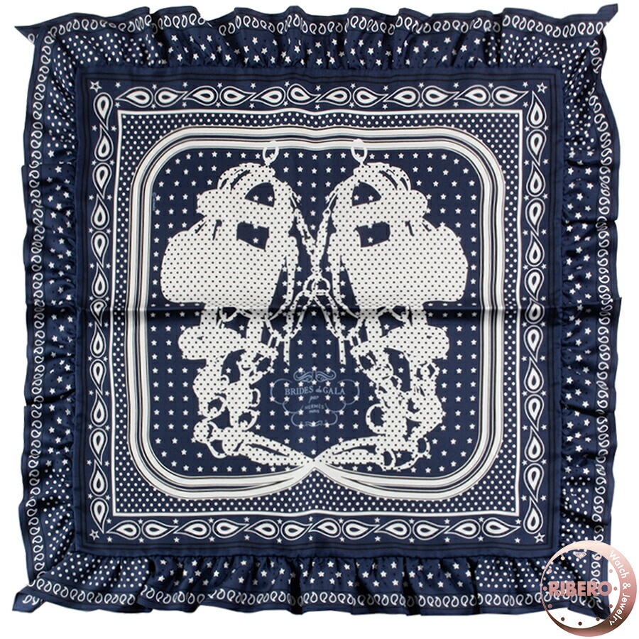 HERMES エルメス えり巻き カレ70 Brides de Gala Bandana a Pois ブリッド・ドゥ・ガラ バンダナ ア 死に神 942669S 02 絹地 米国海軍 白いこと【中古】