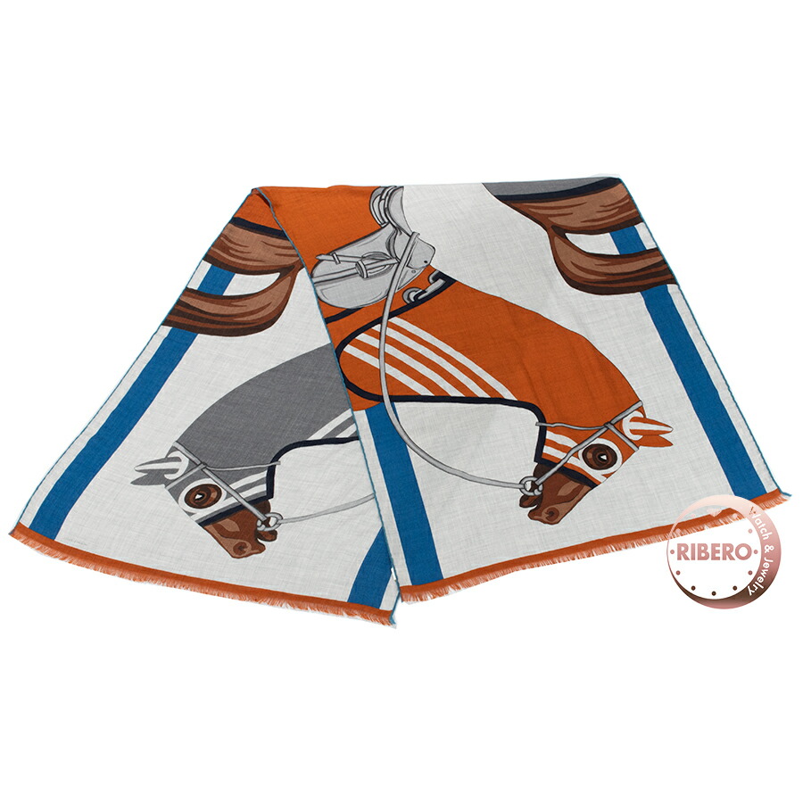 【百貨店SALE】【未当てはめる】HERMES エルメス えり巻き レクタングル Cheval a la Couverture rectangle 馬着とともに 103840T 07 膝掛け 袈裟 カシミール 絹地 薄墨色 赤銅色【中古】