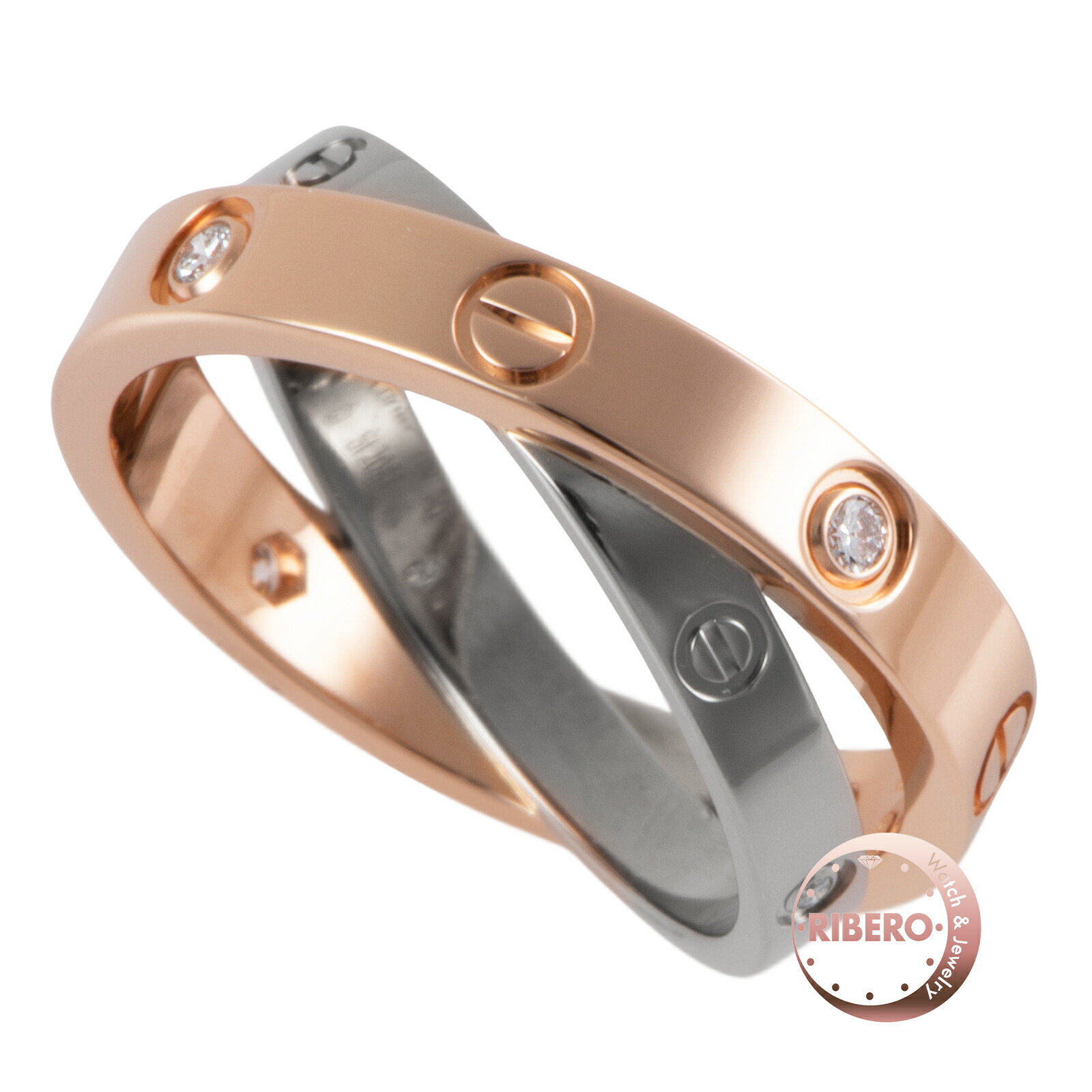 CARTIER カルティエ ビー ラブ リング B4094350 指輪 10号 K18PG K18WG ダイヤモンド ピンク ゴールド【中古】