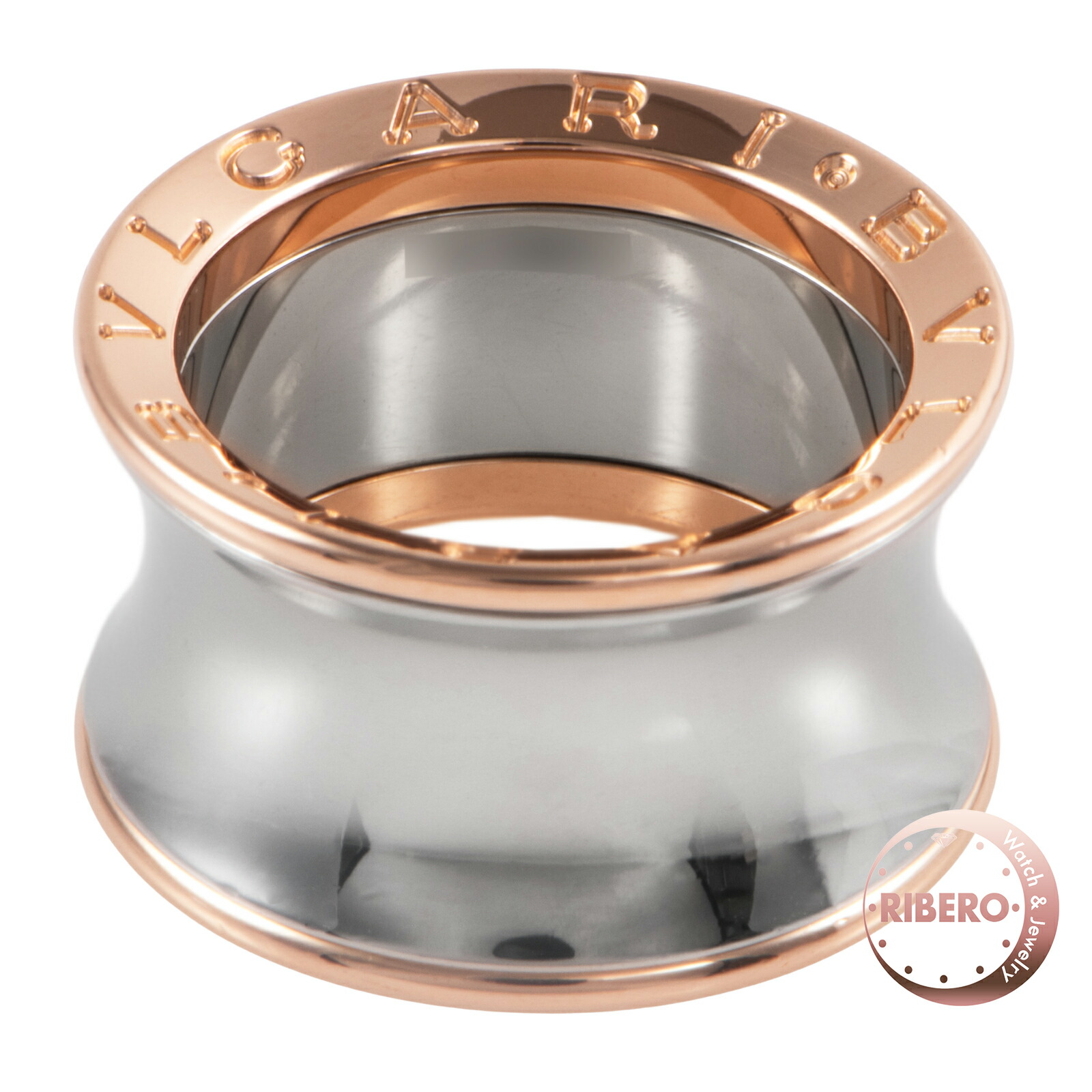 BVLGARI ブルガリ ビー・ゼロワン アニッシュカプーア リング 指輪 14号 K18PG ステンレススチール シルバー ゴールド【中古】|RIBERO店
