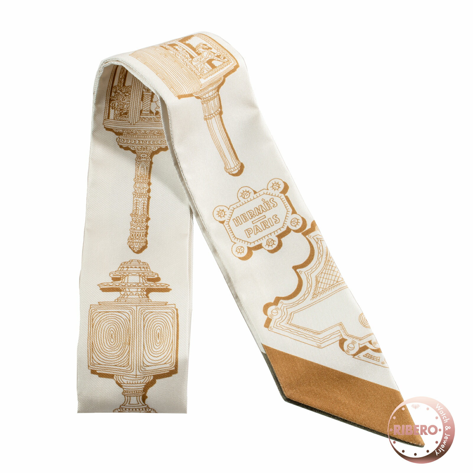 HERMES エルメス ツイロバート・エドワード・リー Merveilleuses Lanternes メルヴェイユーズ 提燈 063081S 16 2026SS えり巻き 地絹 白いこと 赤銅色【中古】