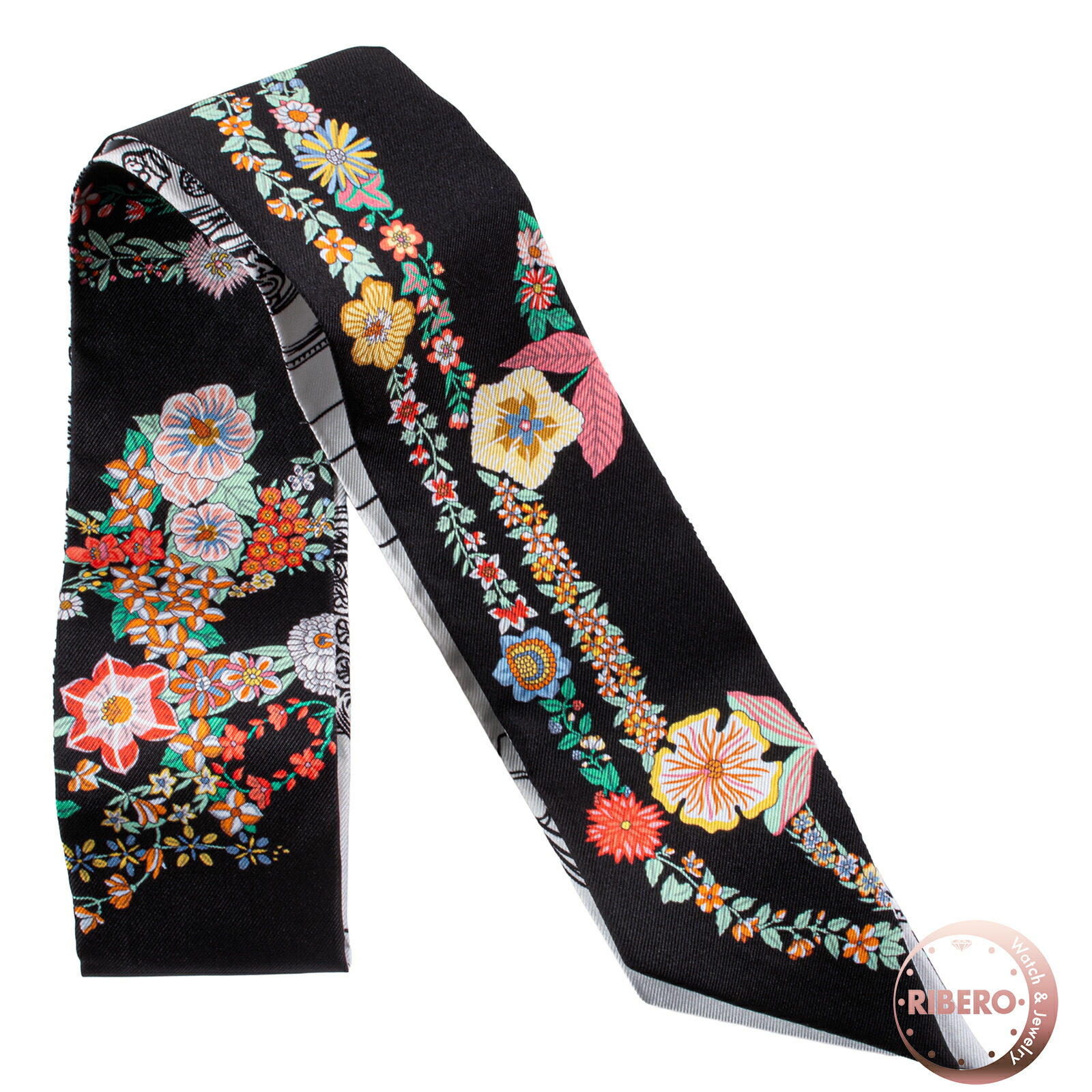 HERMES エルメス ツイロバート・エドワード・リー Brides de Gala en Fleurs ブリッド ドゥ ガラ アン フルール＆アイライナー 064220S 08 2025SS 絹地 黒いこと マルチ色合い【中古】