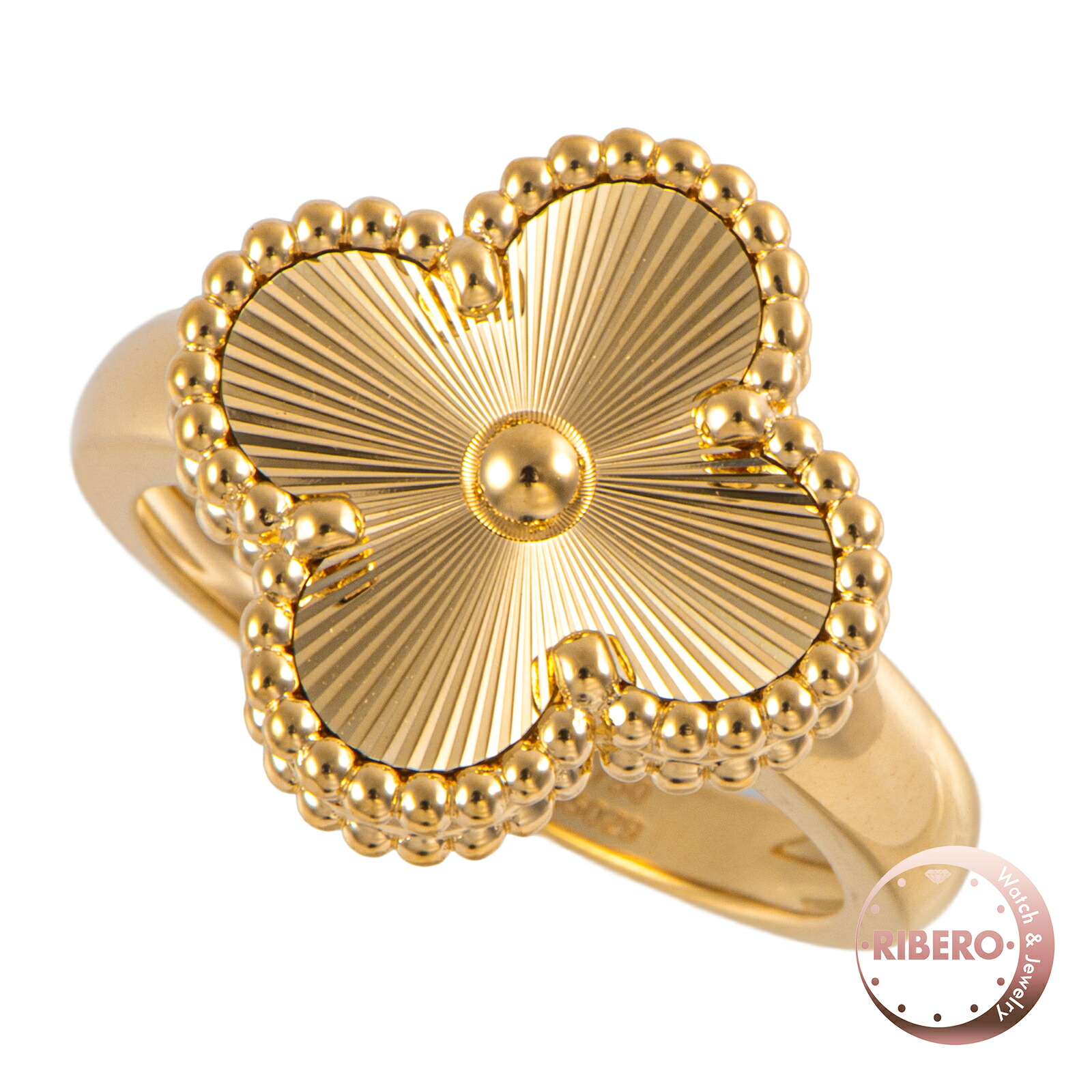 Van Cleef & Arpels ヴァンクリーフ&アーペル ヴィンテージ アルハンブラ リング VCARP6I350 指輪 ギョシェ 10号 K18YG ゴールド【中古】|RIBERO店