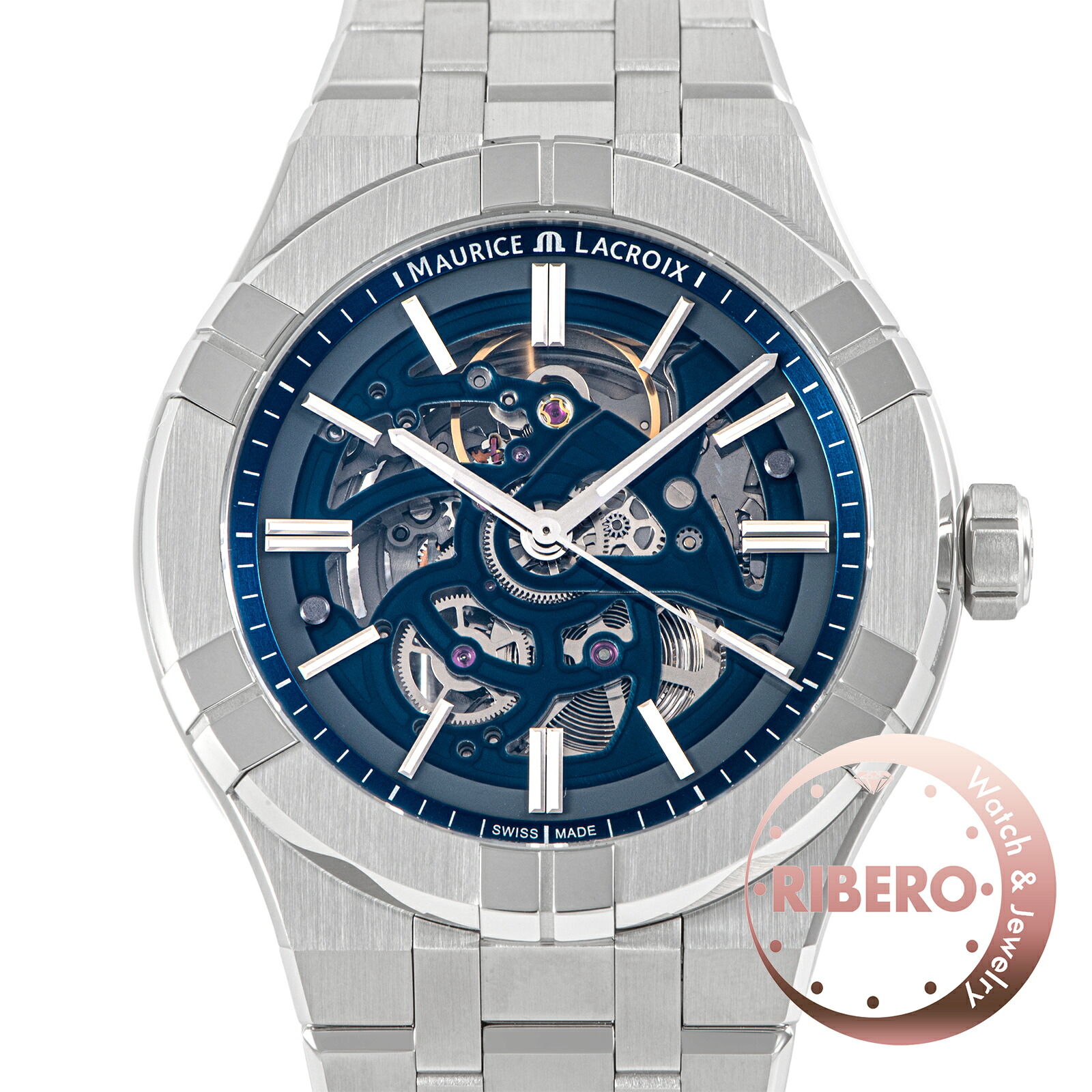 【未当てはめる】Maurice Lacroix モーリス・ラクロア アイコン オートマティック スケルトン 人工知能学6008-SS002-031-1 お墨付き2026年 ステンレス鋼スチール写真【中古】