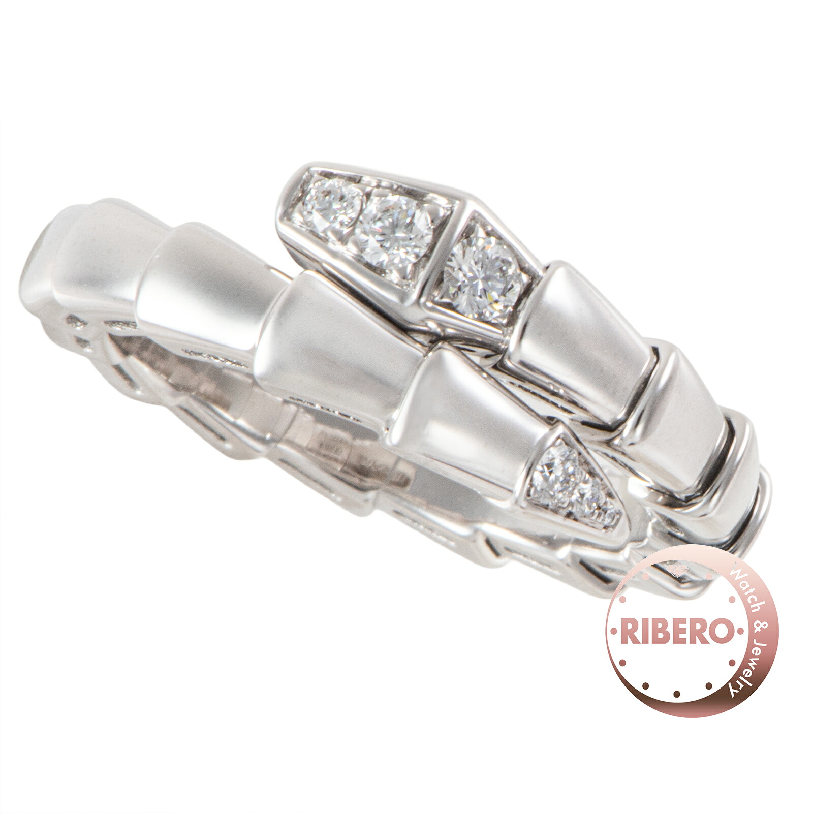 BVLGARI ブルガリ セルペンティ ヴァイパー リング 360467 指輪 12号 K18WG ダイヤモンド シルバー【中古】｜RIBERO店