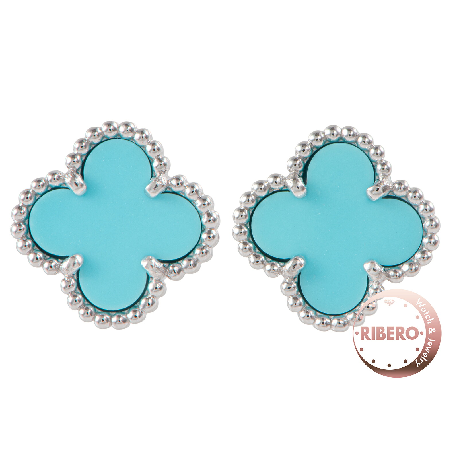 Van Cleef & Arpels ヴァンクリーフ＆アーペル スウィート アルハンブラ ピアス VCARA44500 K18WG ターコイズ シルバー ブルー【中古】｜RIBERO店