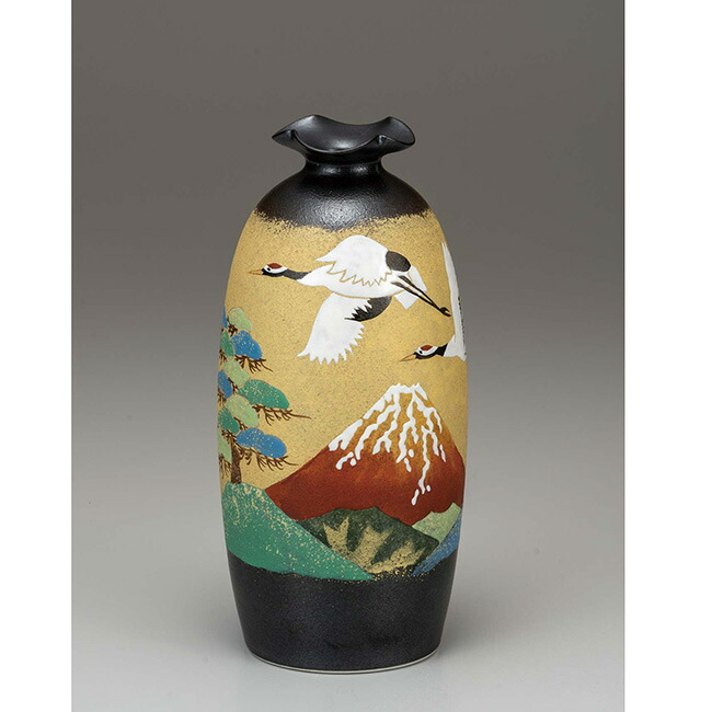 日展作家　九谷焼　【谷敷正人】作　雅彩双鶴文様　花入れ　花瓶　壺　共箱 日展作家 九谷焼 【谷敷正人】作 雅彩双鶴文様 花入れ 花瓶 壺 共箱