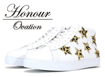 安いそれに目立つ 楽天市場 Honour Ovation アナーオベーション ハイカットstarデザインスニーカー メンズ 白 ホワイト White Leopared 3070 雑誌oceans Woofin 掲載ブランド ヒョウ柄 レオパード 星 シューズ ブーツ メンズ 送料