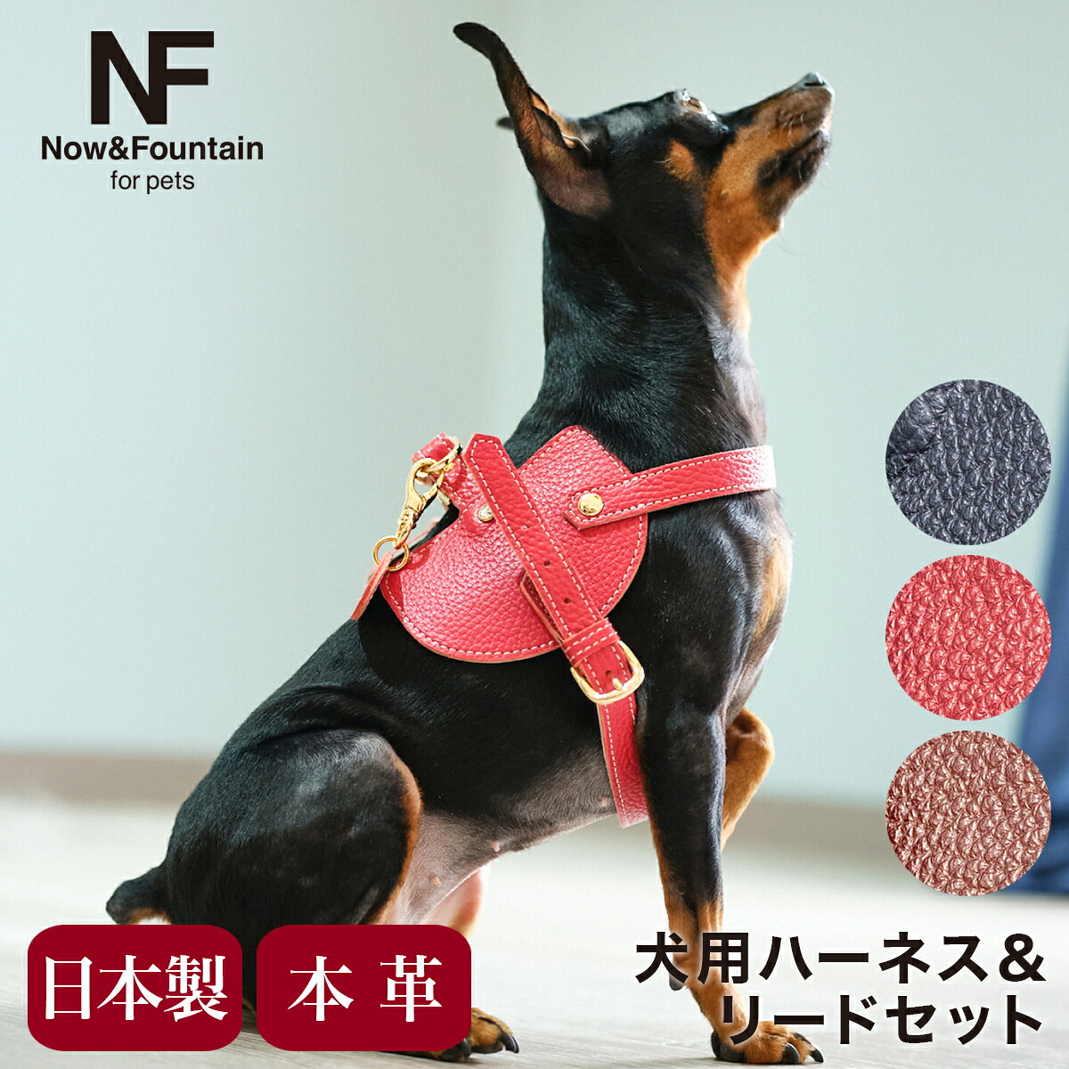 【全品10倍★4/10(金)2時迄】エヌアンドエフ ペット ハーネス＆リードセット 小型犬 ハーネス ボディベルト リード おしゃれ レザー 本革 日本製 N＆F for pets TYPE-C ナチュラル ｜ 犬用 ペット ファッション 胴輪 犬用品 ペットグッズ