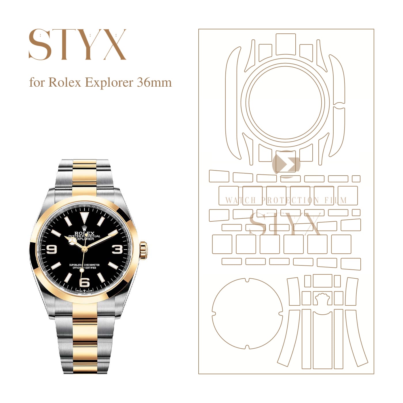 【STYX 保護すること写真フィルム】for Rolex Explorer 36粍