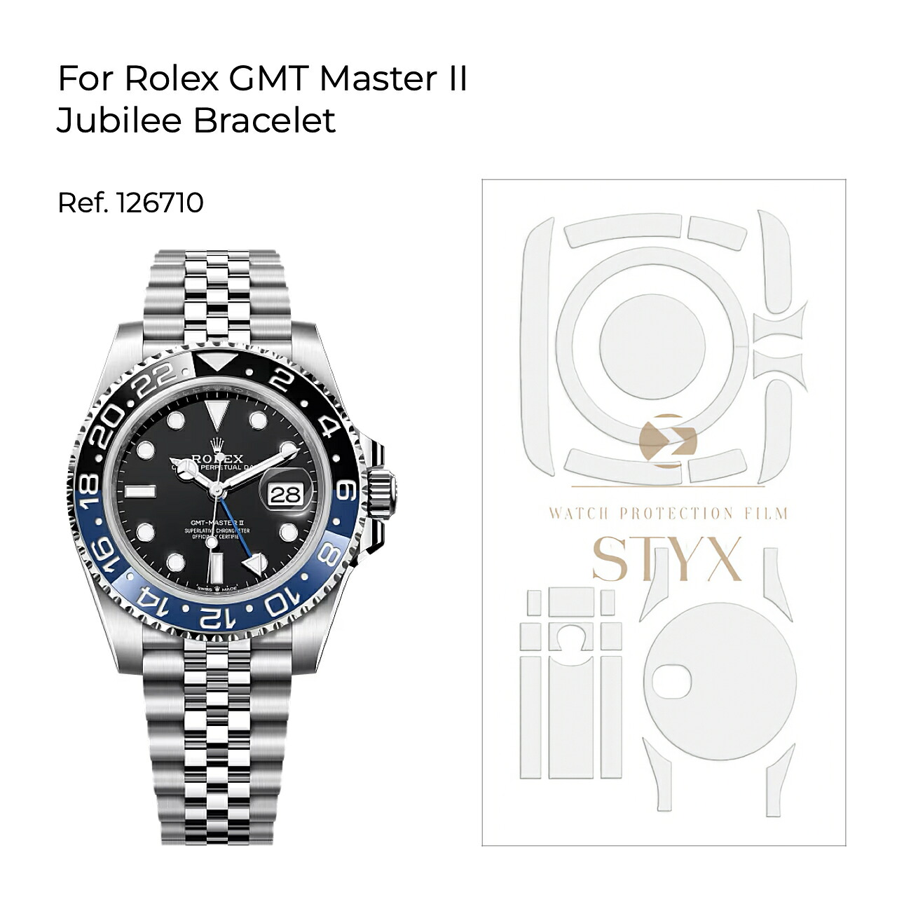 GMTマスター2 保護フィルム GMT-Master II ジュビリーブレスレット用 傷防止 保護シール 【STYX スティックス】