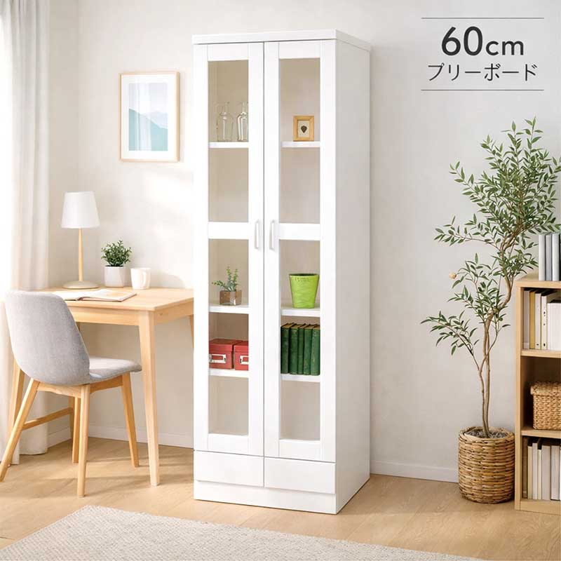 楽天市場】書棚 ガラス扉 扉付き 幅90cm 高さ120cm 白 光沢 本棚 大
