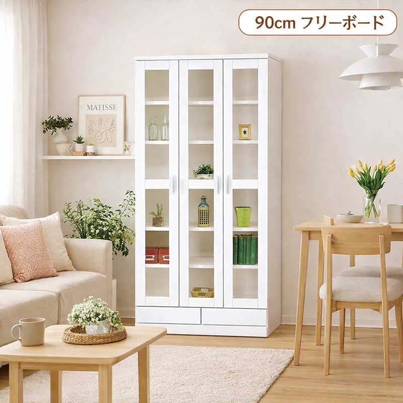 ホワイト ガラス扉付き収納 食器棚 楽天市場】書棚 ガラス扉 扉付き 幅60cm 高さ180cm 白 光沢 本棚 大