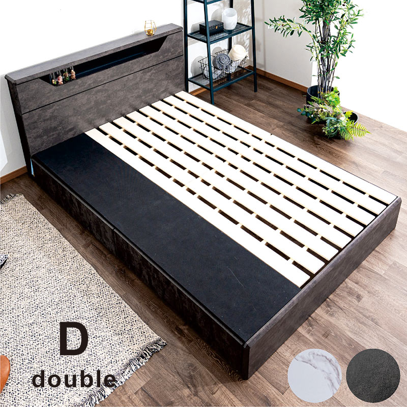 楽天市場】セミダブルベッド 収納付き 大容量 宮付き 大理石調 白