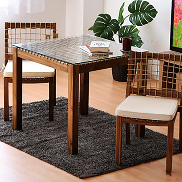 ダイニングセット 2人 正方形 テーブル 幅80cm 80x80 カフェ風ダイニング アカシア材 ガラステーブル ダイニング ダイニング3点セット ダイニングテーブルセット 2人掛け シンプル モダン コンパクト 省スペース 一人暮らし|モダン インテリア リック