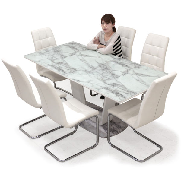 【百貨店SALE押さえる50％OFF】マーブル風 夕ご飯テーブルセット 6人 白 マーブル 柄 速見表 ハイバックチェア リビング カンティレバーチェア カンチレバーチェア 幅180珊 180x85 硝子速見表 白いこと 薄墨色 黒いこと ビー玉調 夕ご飯 7点書き割り 御前上等感