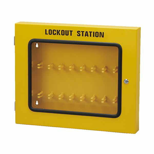≪日本緑十字社≫【直送】ロックアウトステーション　ＫＢＬ－２　フック掛けタイプ　黄　４５０×５６０×７０ｍｍ　５．５ｋｇ