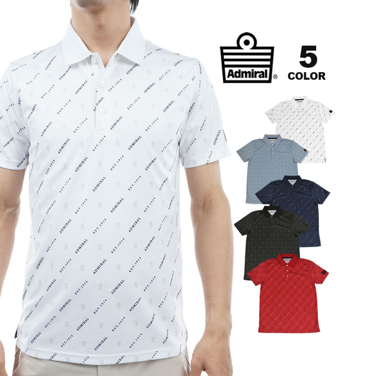 【全品ポイント10倍 4/10 01:59まで】【SALE】アウトレットアドミラル ゴルフ ポロシャツ Admiral GOLF MONOGRAM POLO SHIRTS 半袖ポロ モノグラム プリント 全5色 M-LL 吸水速乾 抗菌 防臭 ストレッチ メンズ