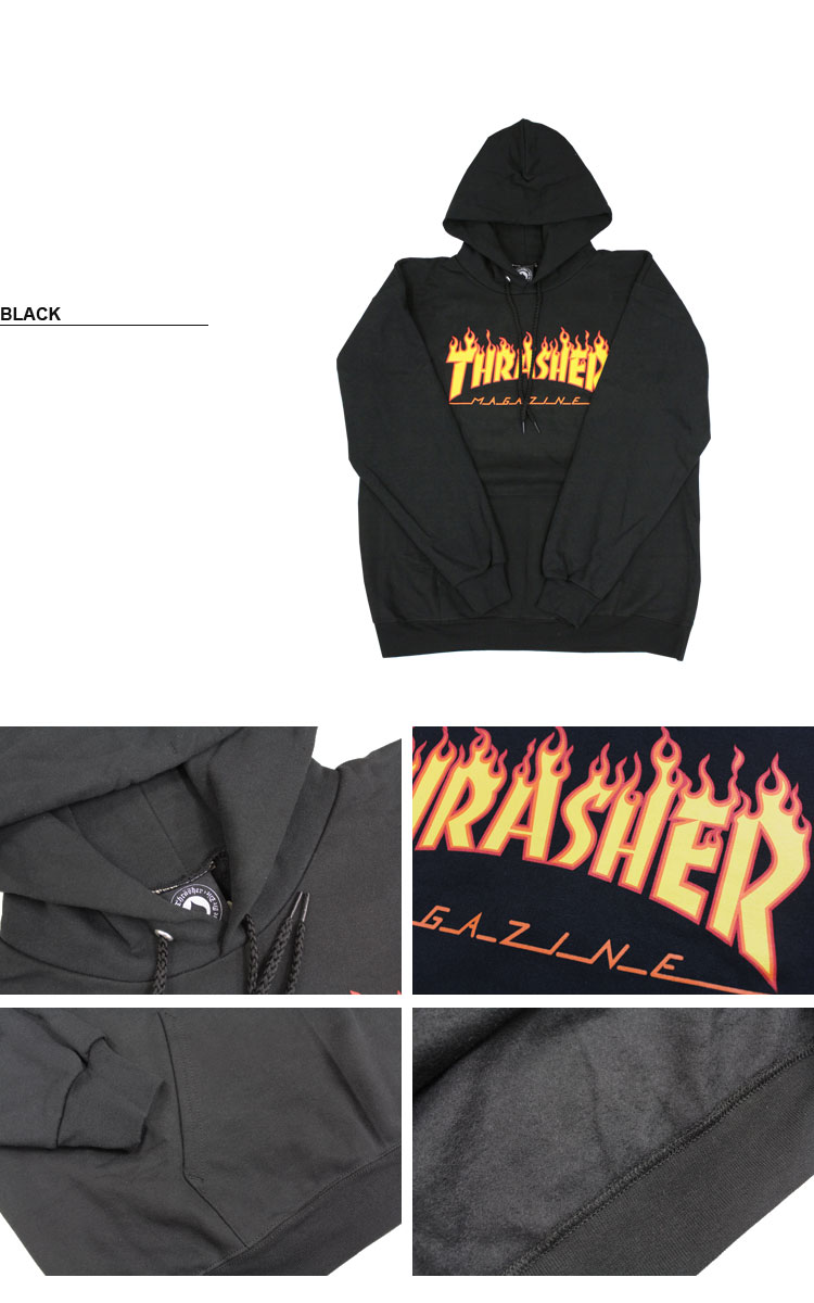 thrasher flame hoodie black