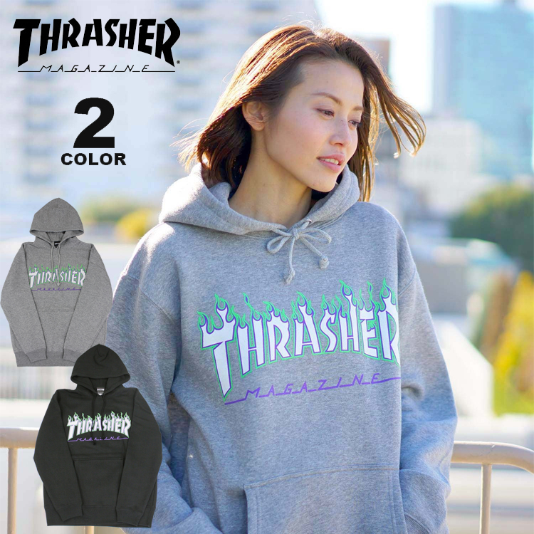 girl in thrasher hoodie