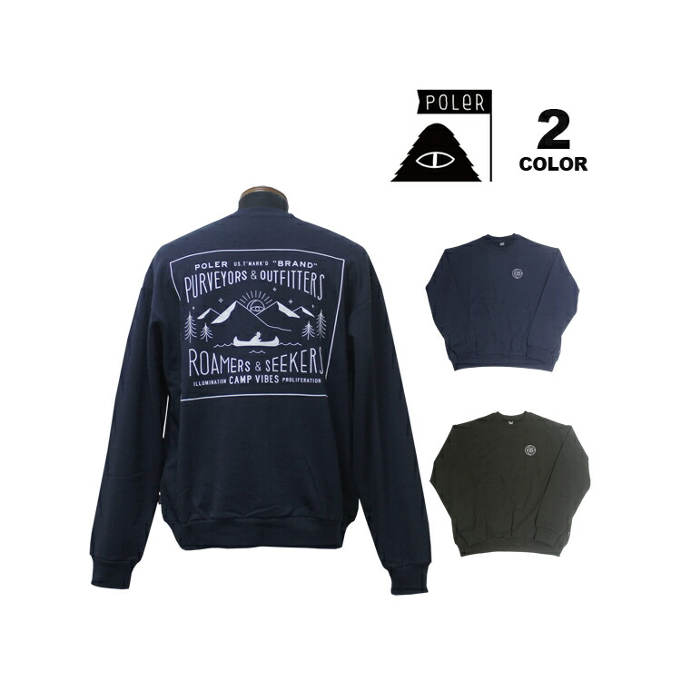 【全品ポイント5倍 4/17 09:59まで】【SALE】ポーラー トレーナー POLER LABEL CREW SWEAT スウェット クルーネック 刺繍 プリント 丸首 裏毛 メンズ 全2色 S-L