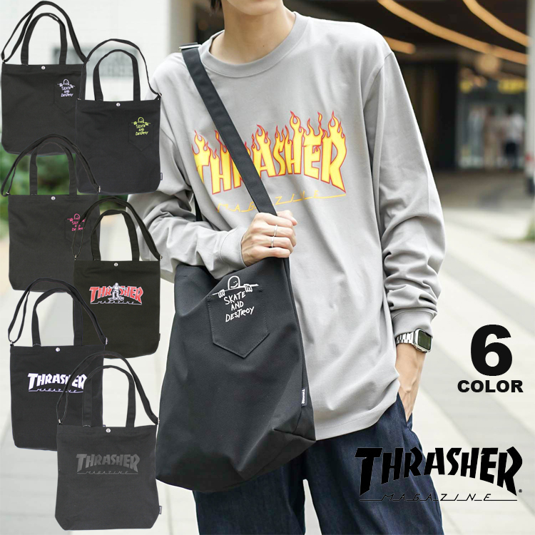 スラッシャー トートバック ショルダーバック THRASHER BLACK CANVAS