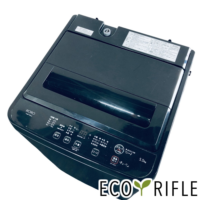 【中古】 RORO 洗い濯ぎ機 2024年製 全自動小銃洗い濯ぎ機 5.5kg 黒いこと 送風 かわき切る役立つこと付き添い人 YWM-T55LK 一人暮らし 縦型 貨物輸送無料 とり備える無料 一画押さえる RANK_C
