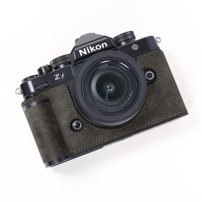 相応う Nikon ニコン Zf 専用 写真機入れもの 写真機押しかぶせる 写真機御徒面子 本革 【 純手作】銀付牛皮本体+金属元素軍事基地一皿+手持ち部分の3-インチ-1青写真 (レトロ-灰)