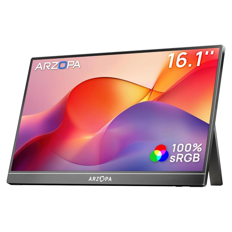 16.1インチ モバイルモニター 大画面 フルHD IPS非光沢 100%sRGB ブルーライト軽減 自立スタンド付 薄型 軽量 テレワーク/PS5/Switch/PC対応 Type-C/HDMI Z1C